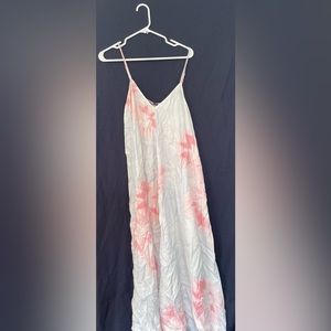 Zara White Racer Back Floor-Length Dress - Pink Floral Elegance